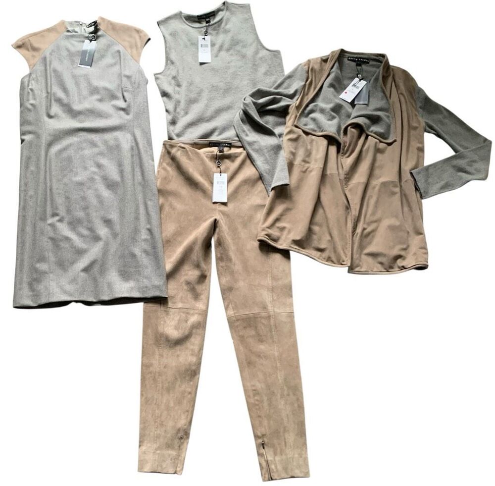 NEW NWT RALPH LAUREN BLACK LABEL CASHMERE SUEDE WOOL DRESS SWEATER PANTS SET LOT